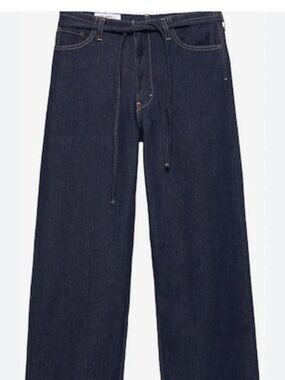Pull ans bear jeans -  Wide-Leg Dark Blue Denim Jeans 100% cotton
